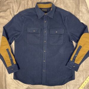 Banana Republic Men's Navy Flannel Shirt - Ochre Elbow Patches - Size Medium